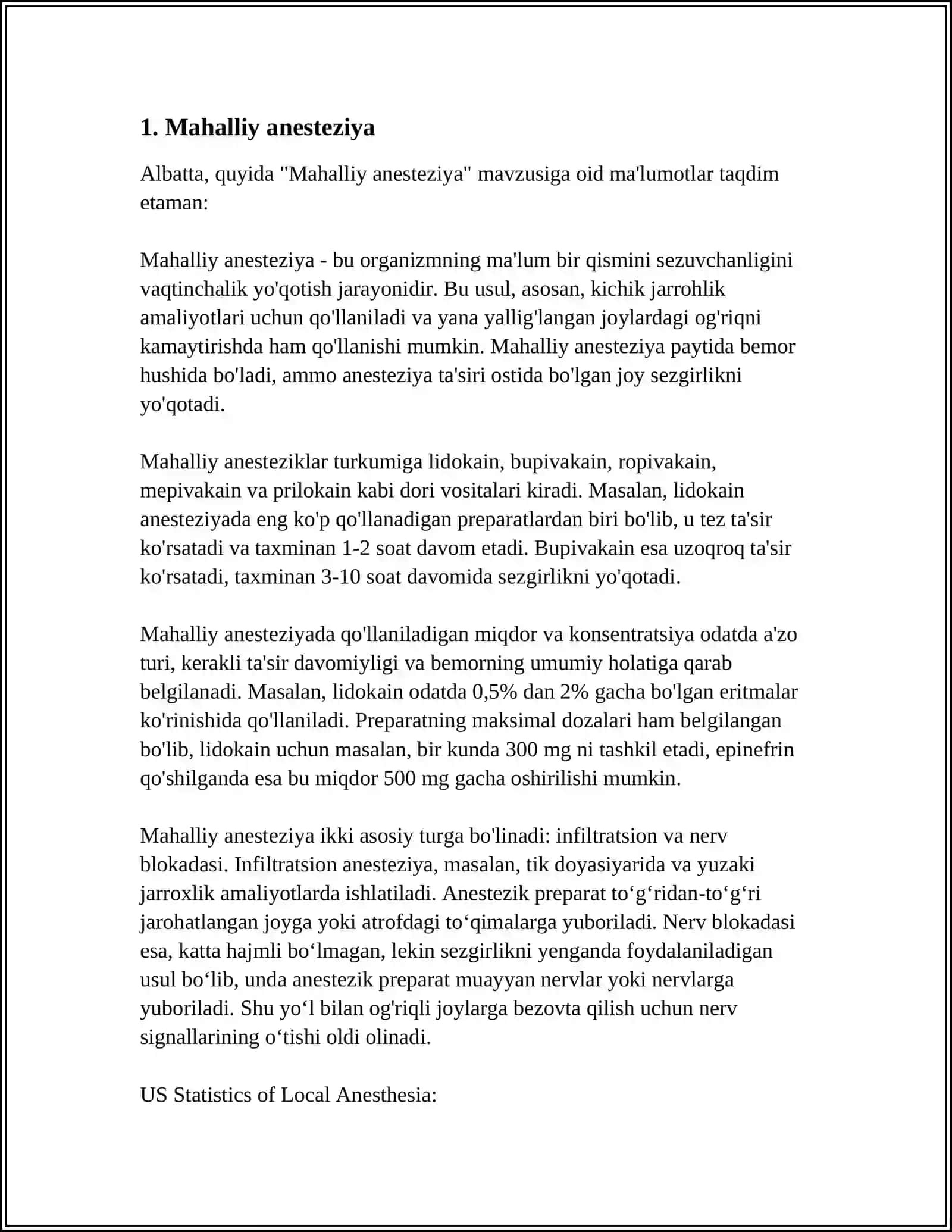 STOMATOLOGIYADA BAJARILADIGAN ANESTEZIYA TURLARI. AFZALLIKLARI VA KAMCHILIKLARI 3