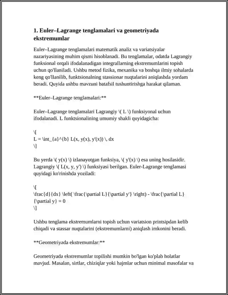 EKSTREMUMLAR NAZARIYASINING GEOMETRIYA MEXANIKA VA FIZIKA MASAALARIGA TATBIQLAR 3