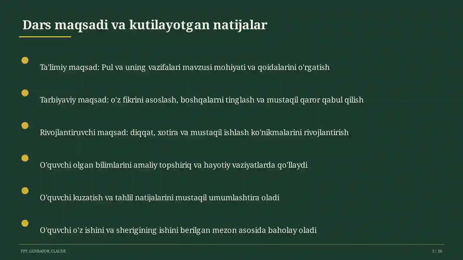 Pul va uning vazifalari (9-sinf) 3
