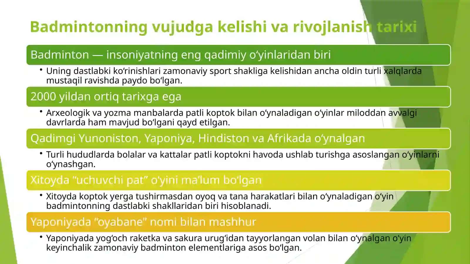 Badminton o‘yinining tarixi, qoidalari, texnikasi va taktikasining tasnifi 3