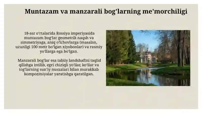 Muntazam va manzarali bog'larning me'morchiligi 3