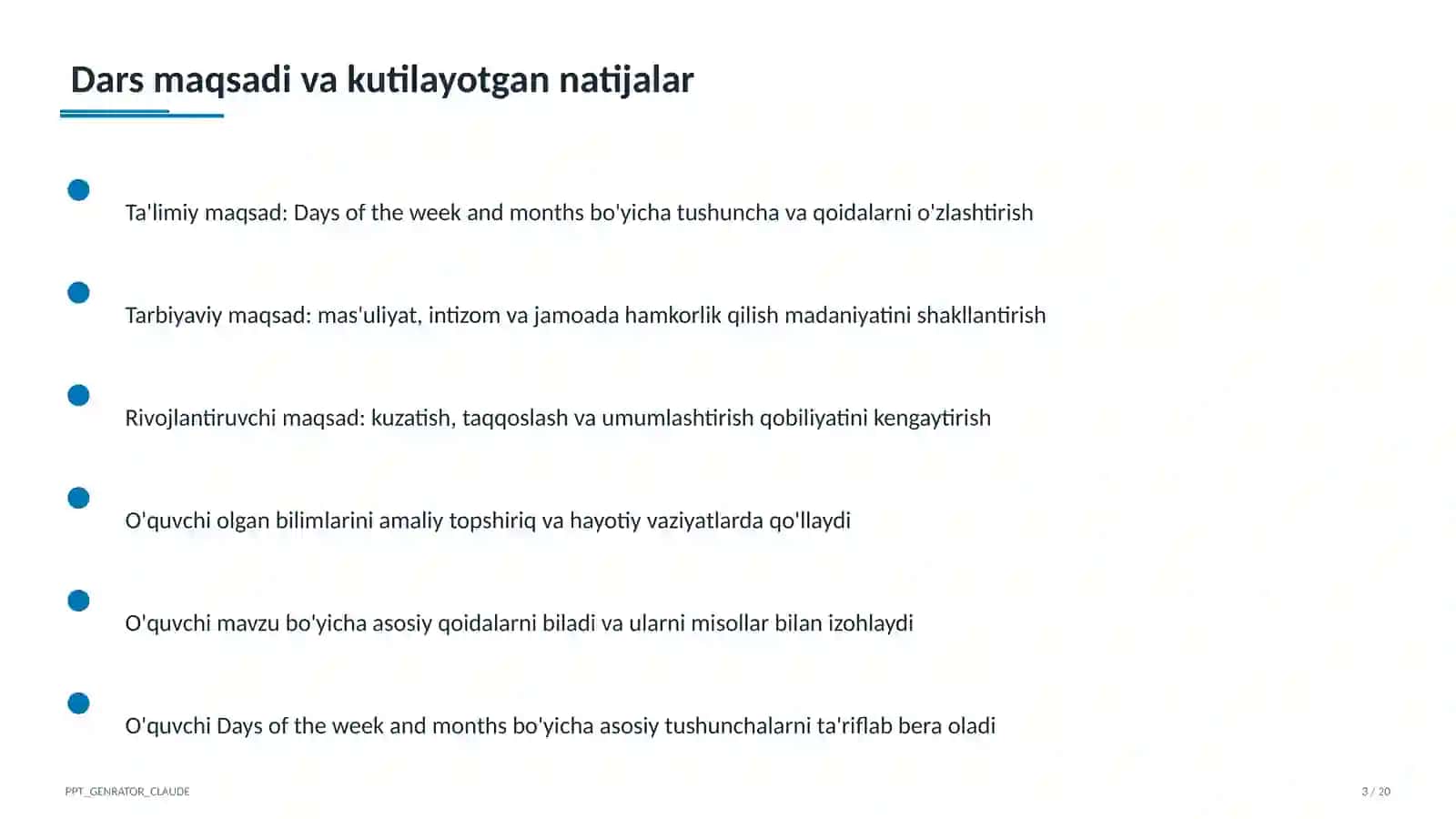Days of the week and months (2-sinf) 3