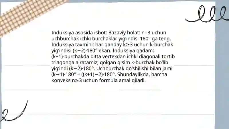 Geometrik isbotlashda matematik induksiyaning tatbiqlari 3