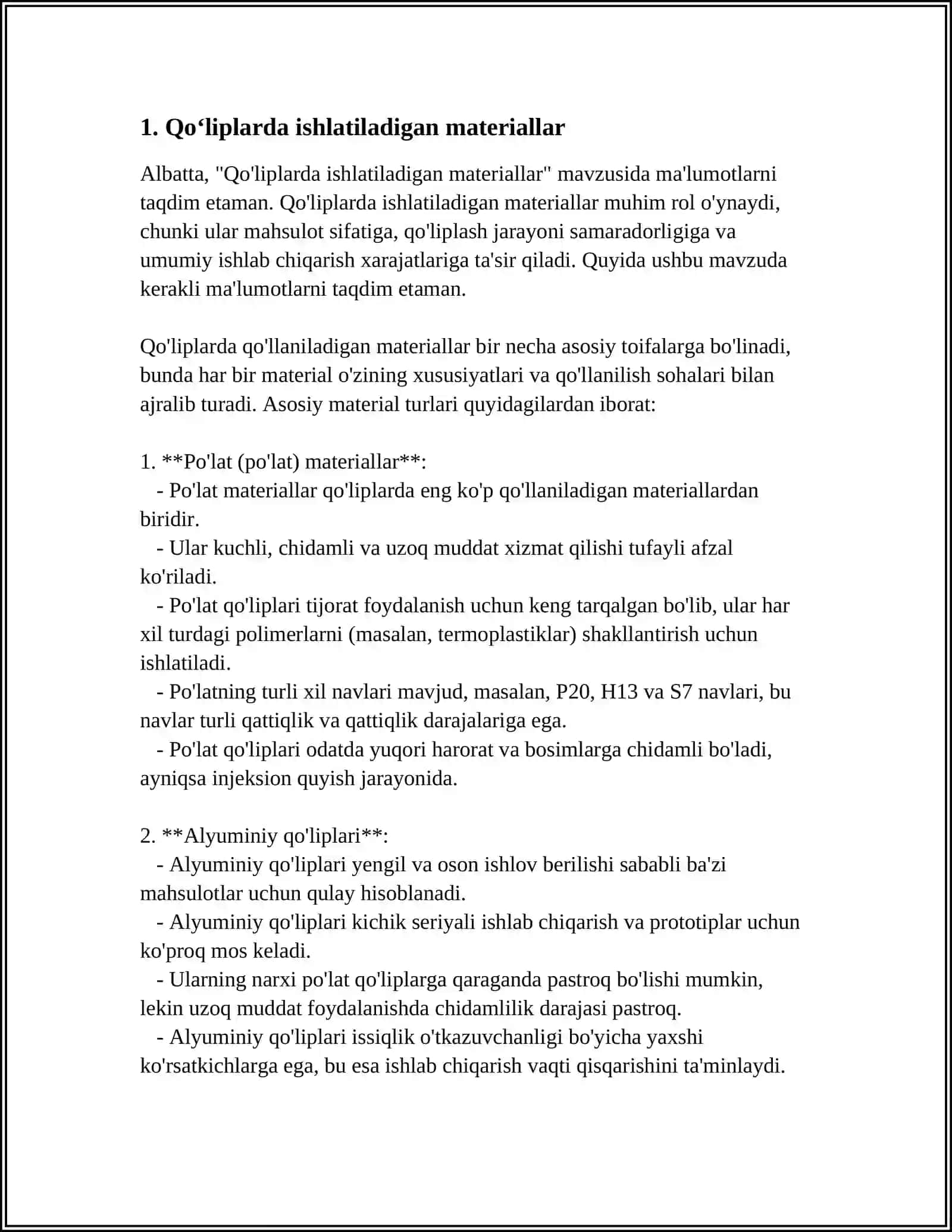 QOLIPLARNI TAYYORLASH USULLARI QOLIPLARNI DASTAKI TAYYORLASH 3