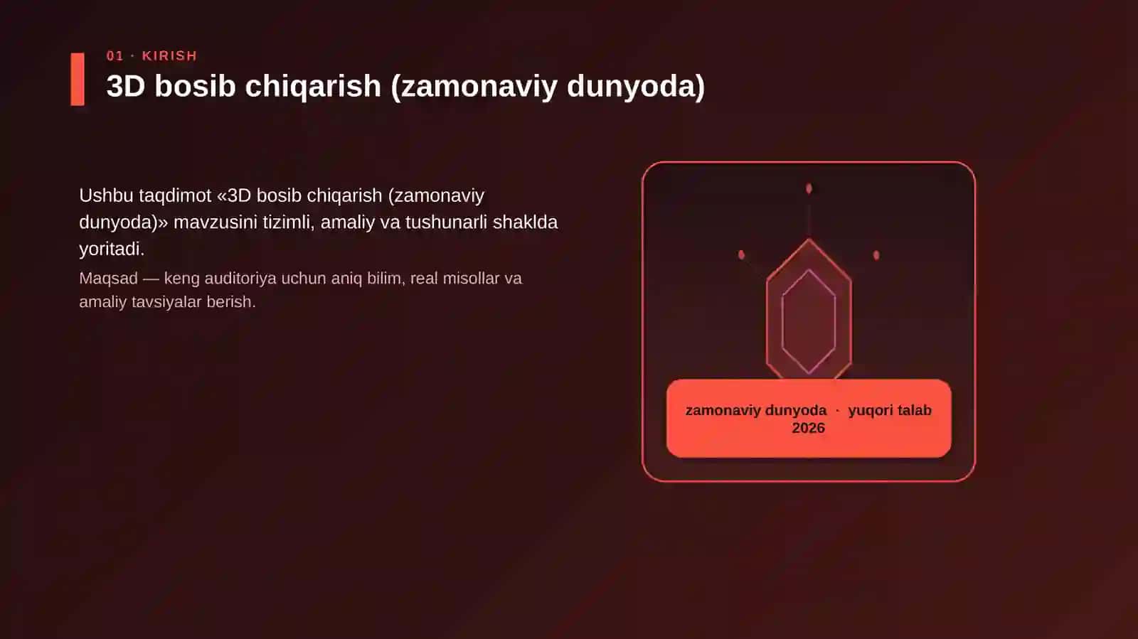 3D bosib chiqarish (zamonaviy dunyoda) 3