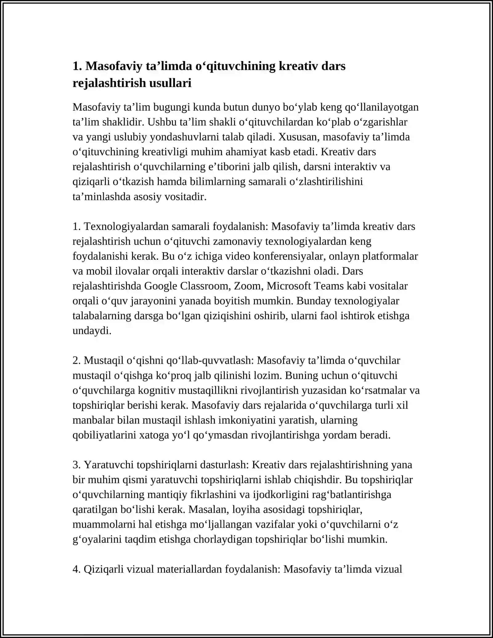 MASOFAVIY TALIMDA OʻQITUVCHINING KREATIVLIGI 3