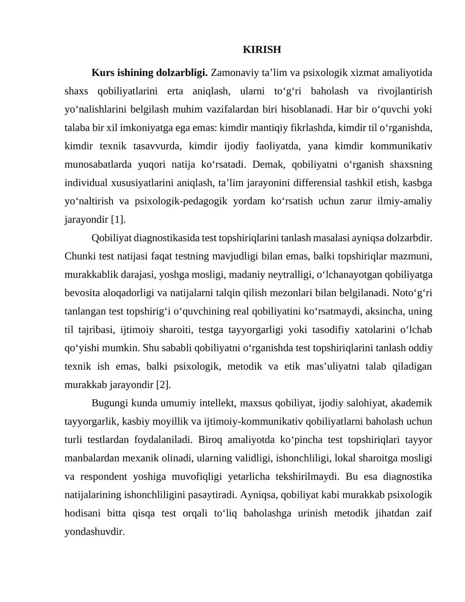 Qobiliyatni o'rganish test topshriqlarni tanlashning o'ziga xos jihatlar 3