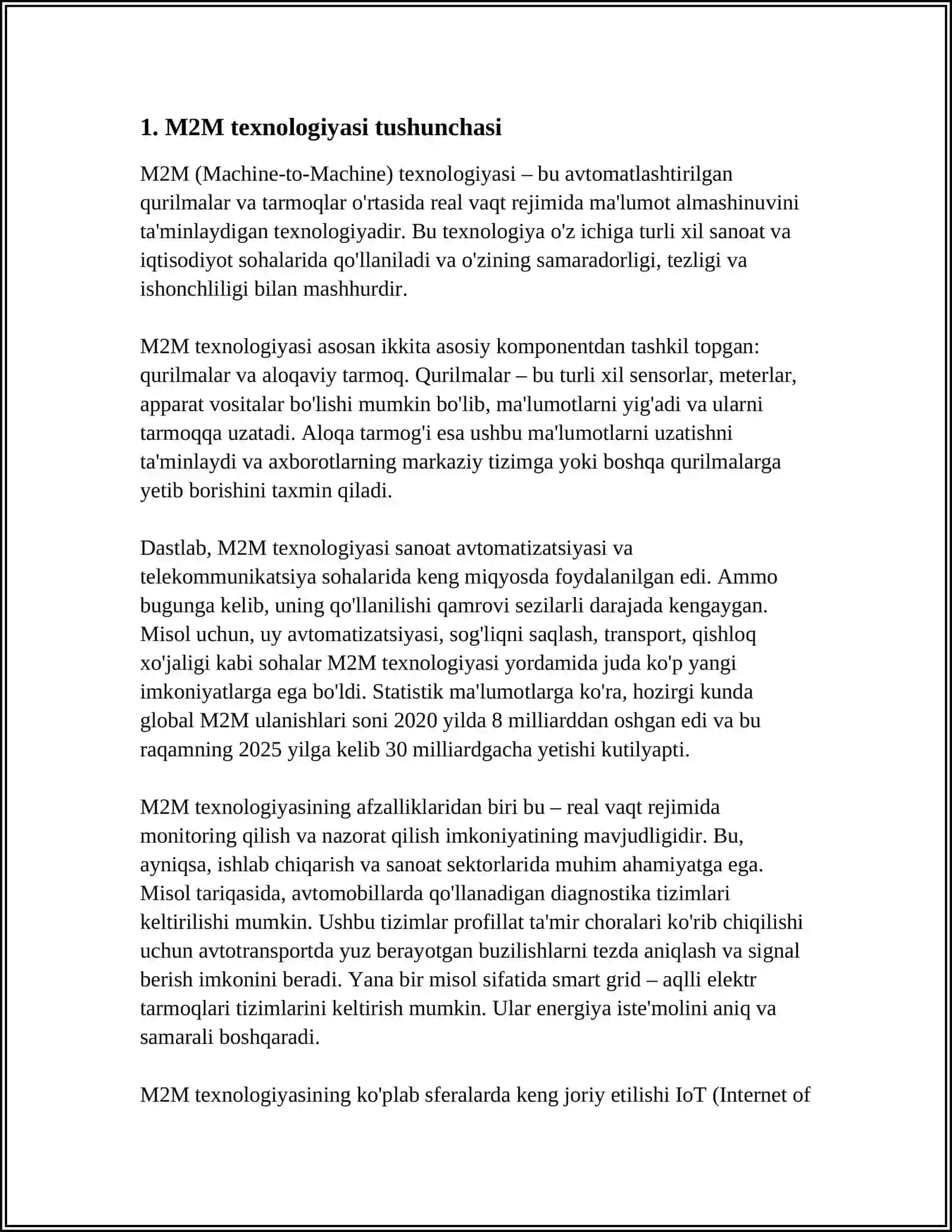 M2M TEXNOLOGIYASI- INTERNET ASHYOLARI ASOSI SIFATIDA 3