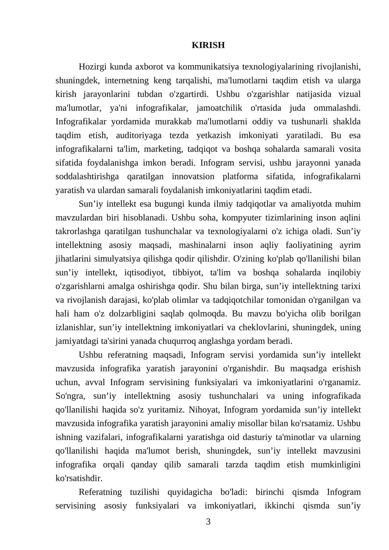 Infogram (www.infogram.com) servisi bilan tanishish. “Sun’iy intellekt” mavzusida infografika yaratish 3