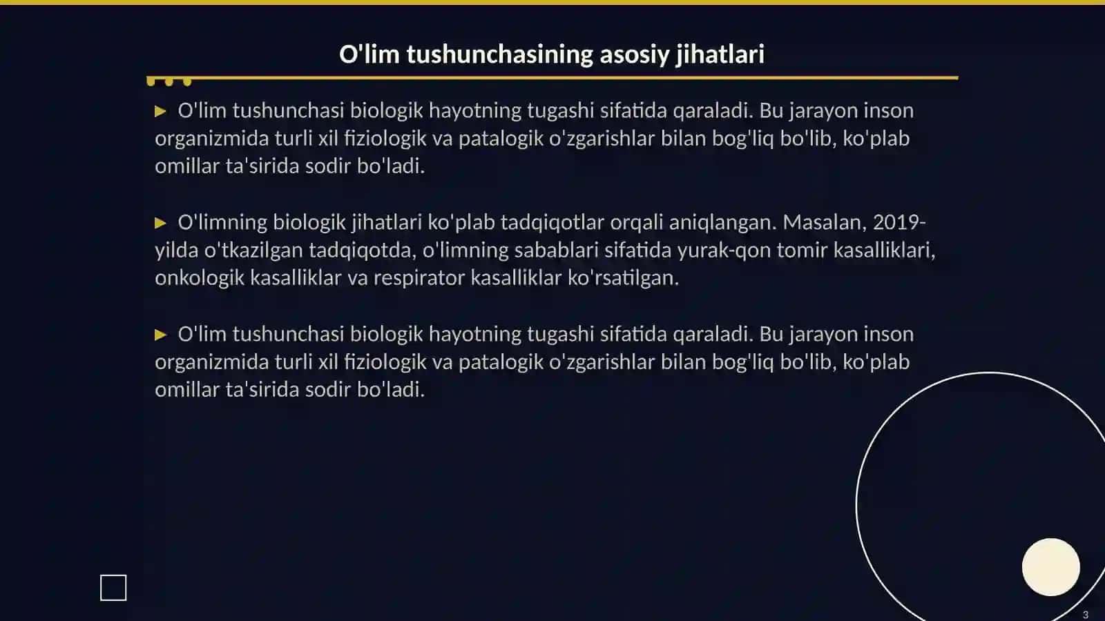 O'lim haqida tushunchalar. Patalogik anatomiyadan 3