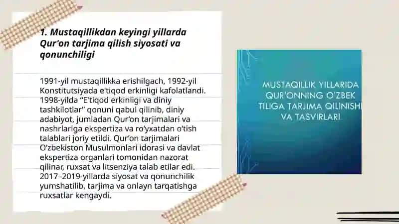 Mustaqillik yillarida Qur'onning o'zbek tiliga tarjima qilinishi va tafsirlari 3