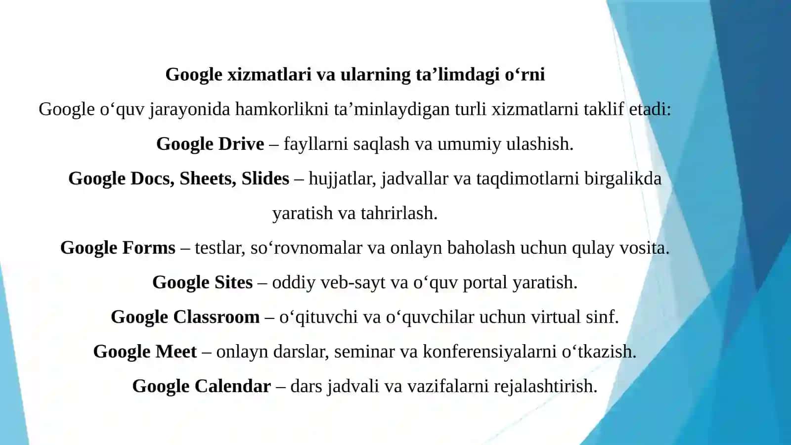 Google Xizmatlari Bilan Hamkorlikda Tarmoq Ta'lim Resurslarini Yaratish 3