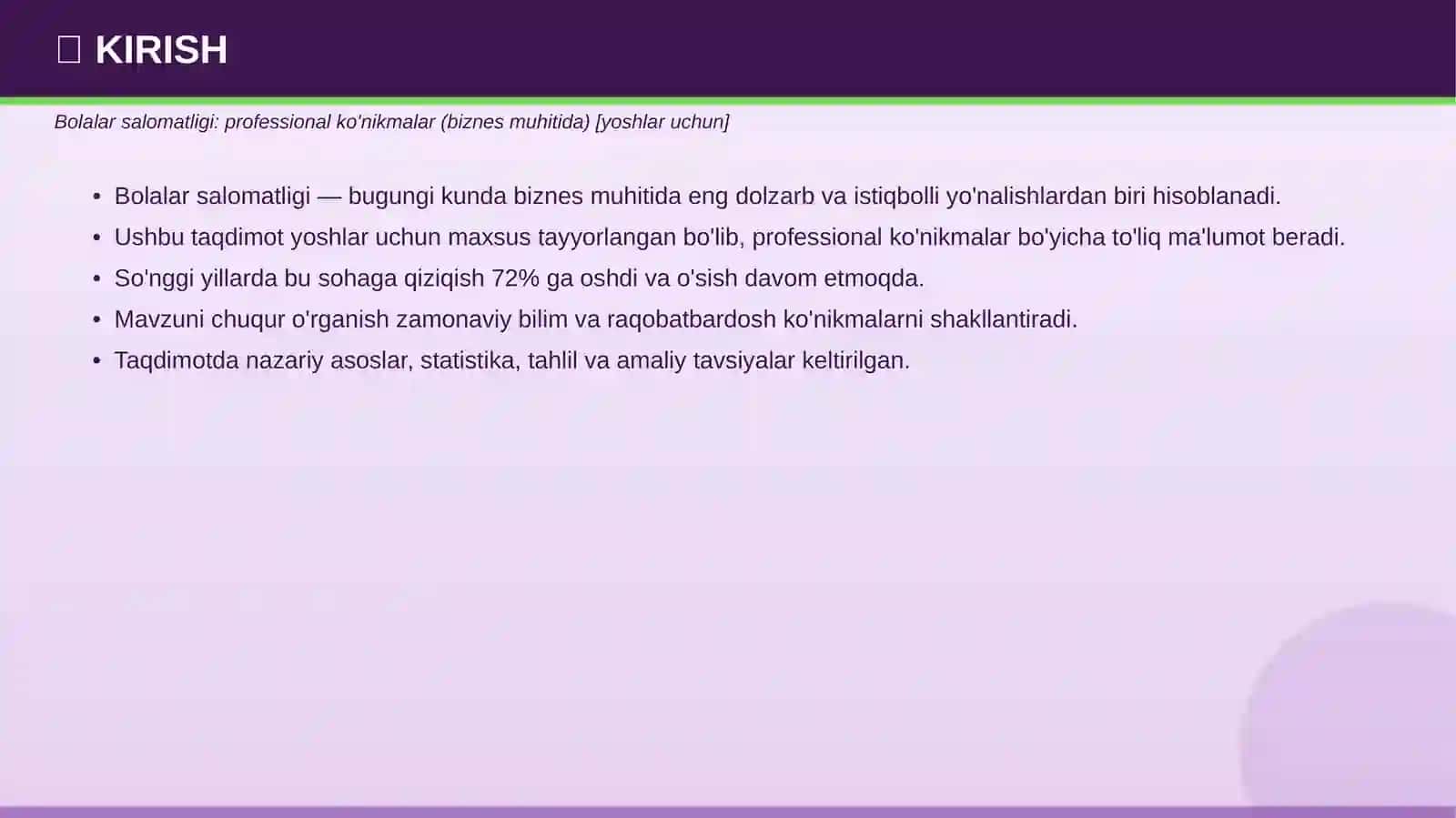 Bolalar salomatligi: professional ko'nikmalar (biznes muhitida) [yoshlar uchun] 3
