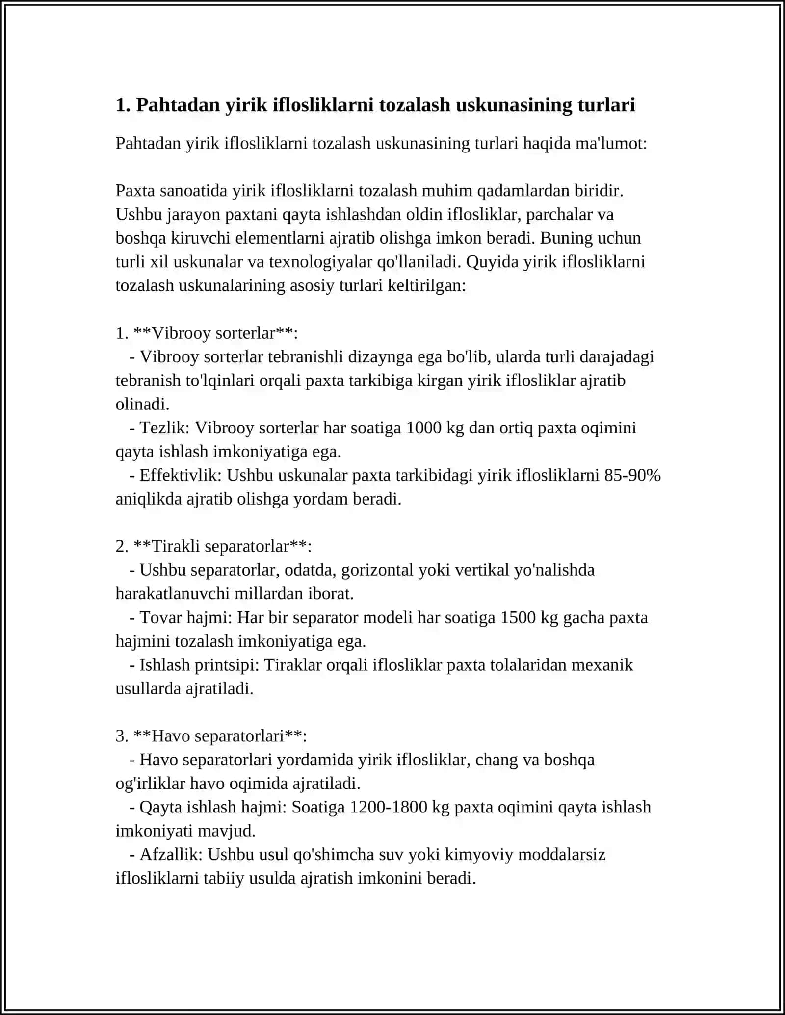 PAHTADAN YIRIK IFLOSLIKLARNI TOZALASH USKUNASI 3