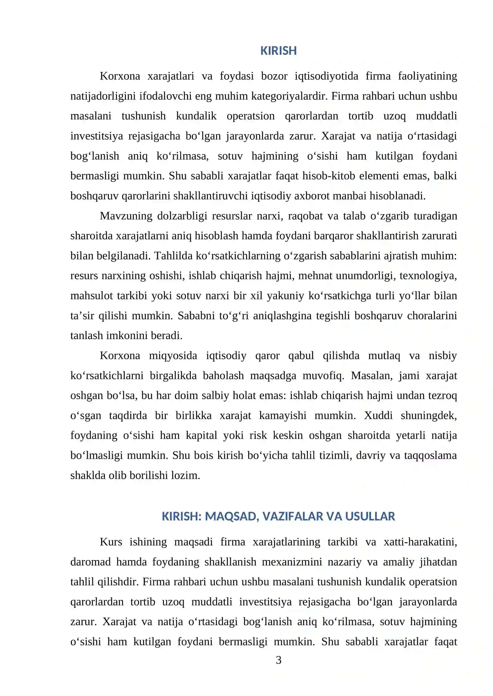 KORXONA (FIRMA) XARAJATLARI VA FOYDASI 3