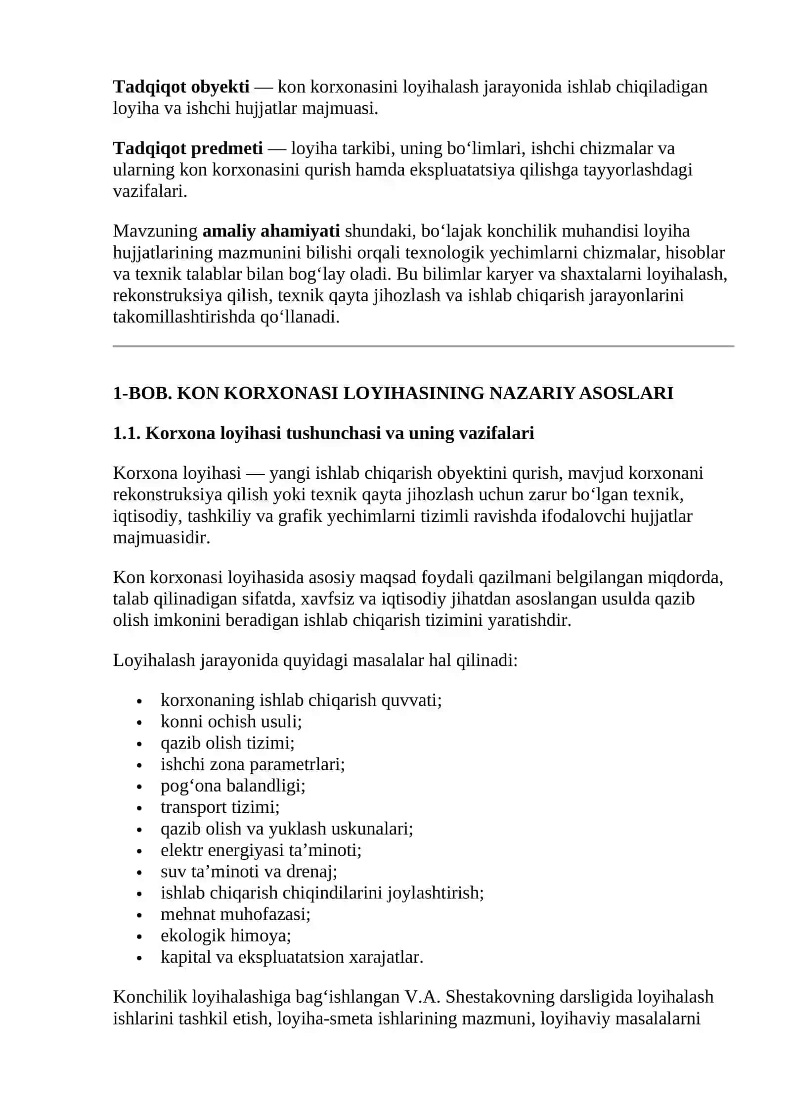 KORXONA LOYIHASINING MAZMUNI, BO‘LIMLARI, ISHCHI HUJJATLAR 3