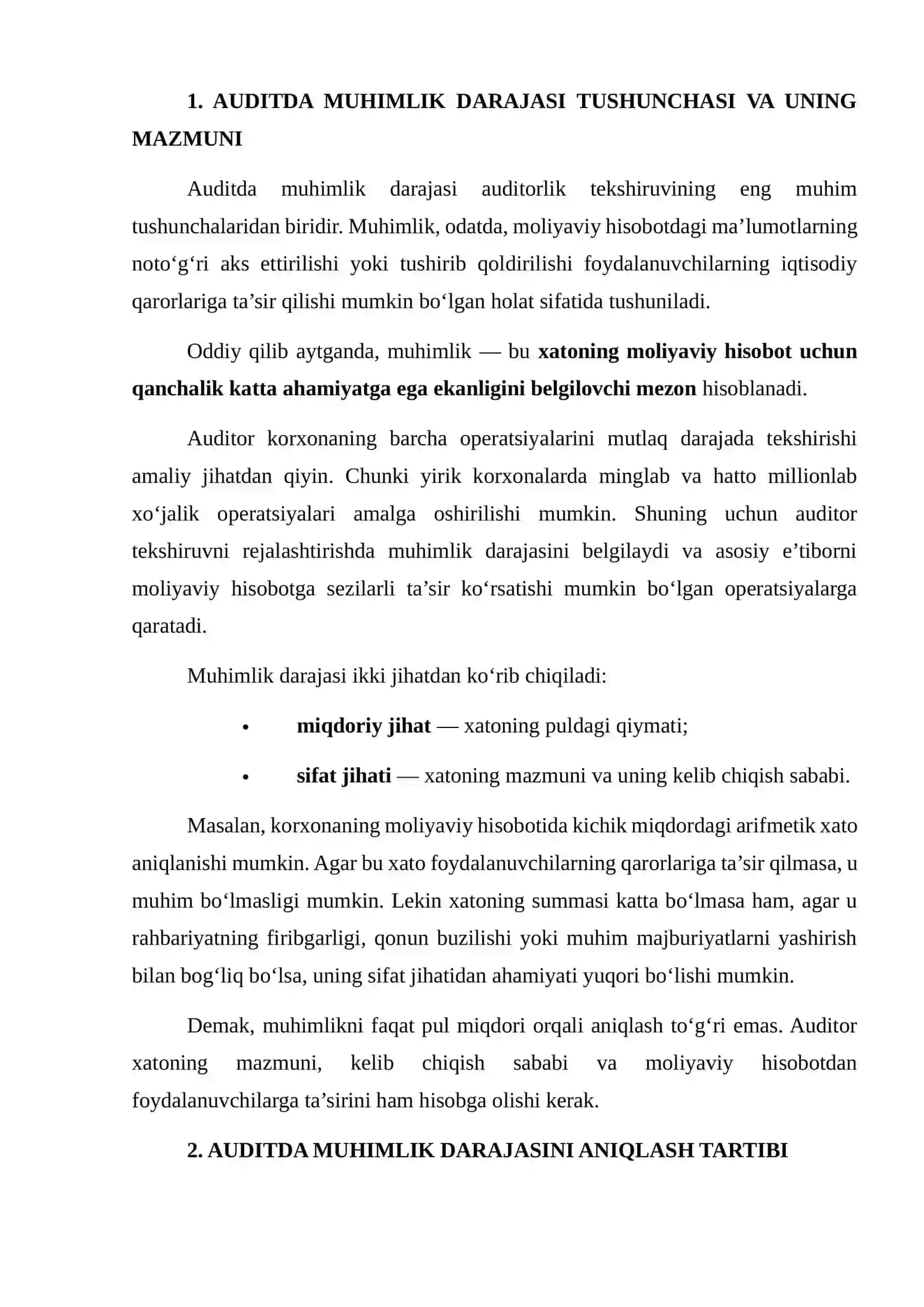 Auditda Muhimlik Darajasi va Uning Ahmiyati 3
