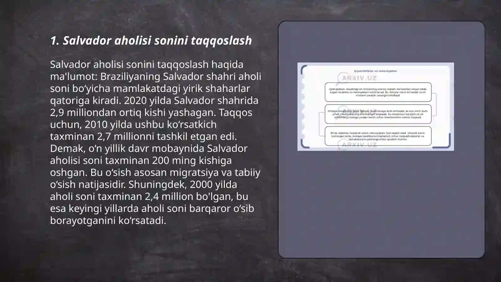 Salvador, Slavakiya, Dominikano, Fillipin, Albaniya mamlakatlarining aholi soni, iqtisodiy oʻsish darajasi va oʻsish suratlarini taqqoslash 3