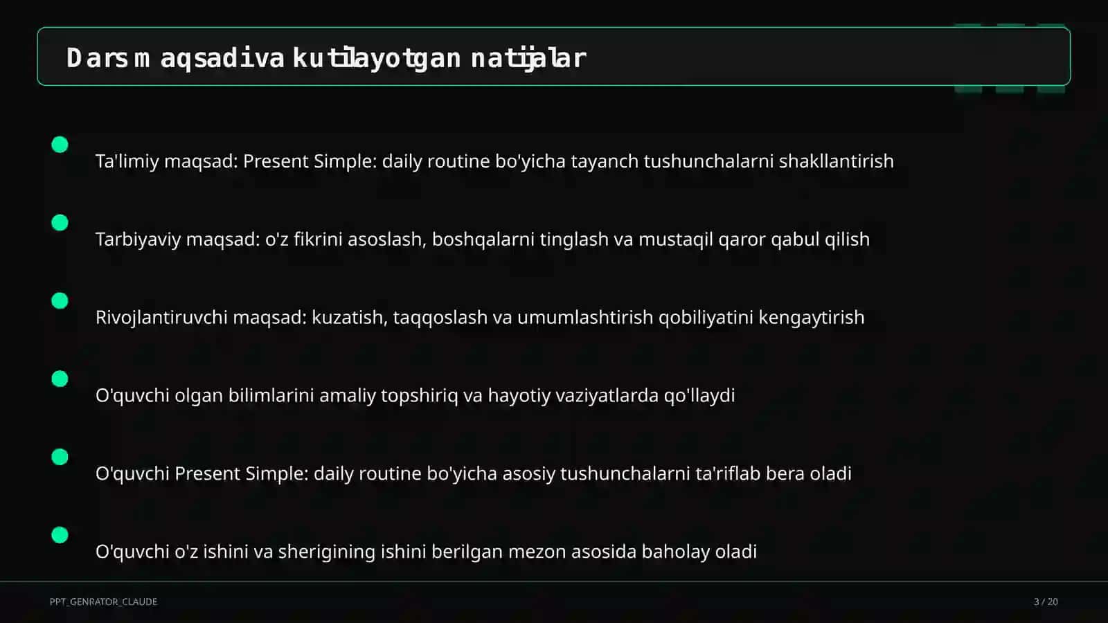 Present Simple: daily routine (3-sinf) 3