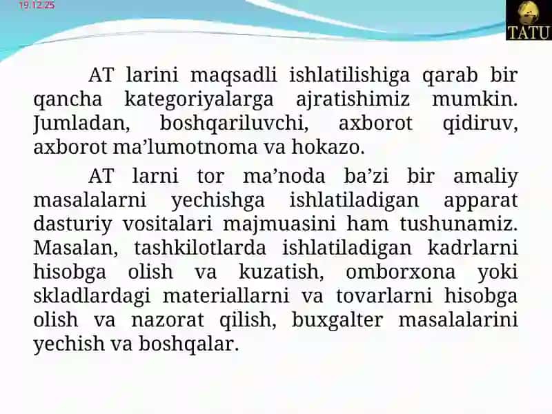 Fanning maqsadi va vazifalari. Asosiy tushuncha va ta’riflar. Ma’lumotlar bazasiga qo‘yiladigan talablar. 3