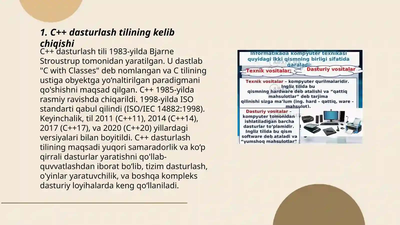 C++ dasturlash tilining tarixi va asosiy xususiyatlari.Texnika xavfsizlik qoidalari 3