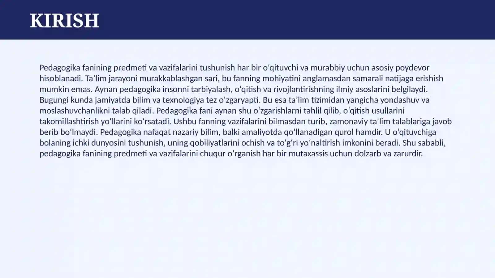 PEDAGOGIKA FANINING PREDMETI MAZMUN MOHIYATI VA UNING VAZIFALARI 3