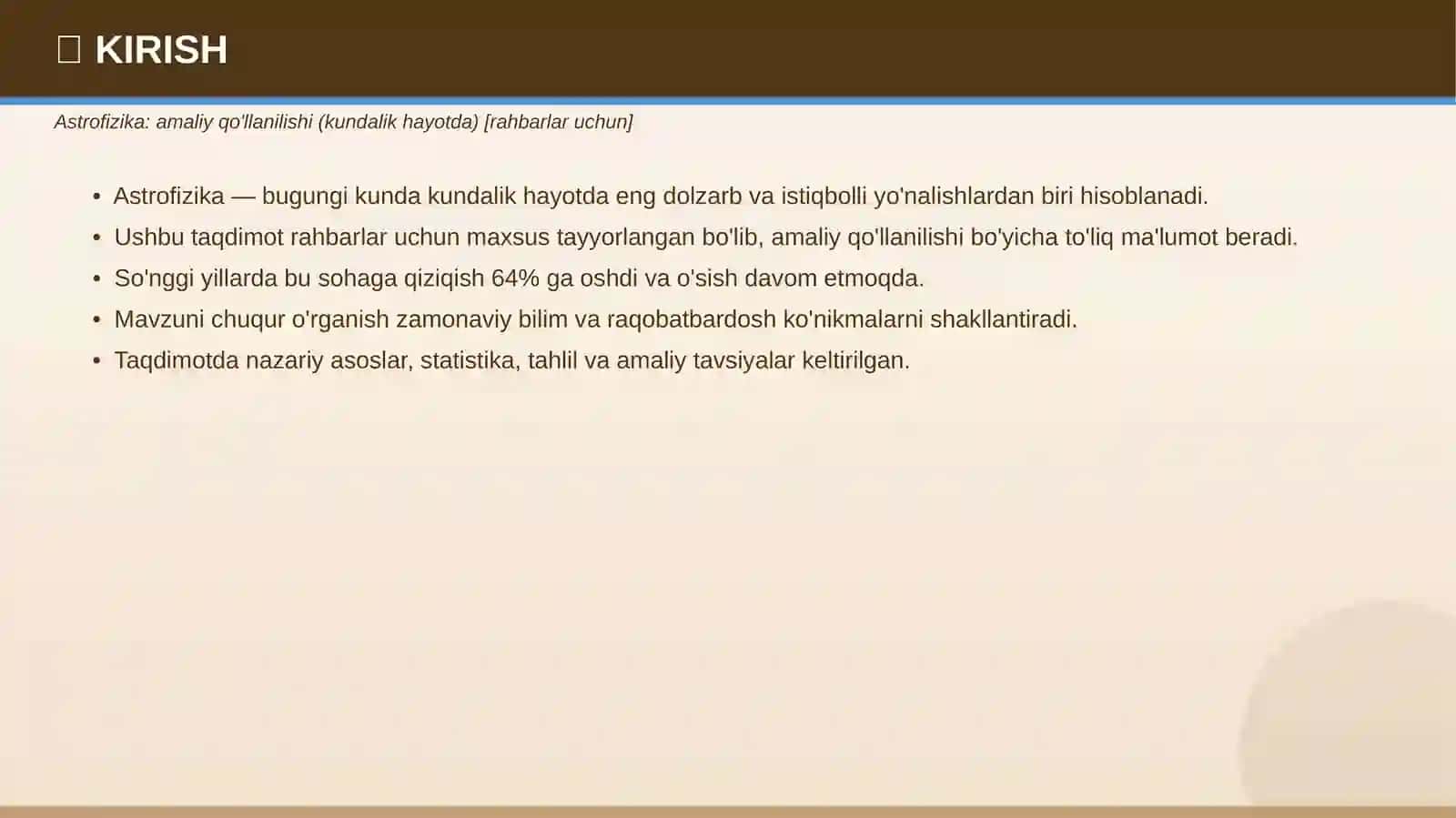 Astrofizika: amaliy qo'llanilishi 3