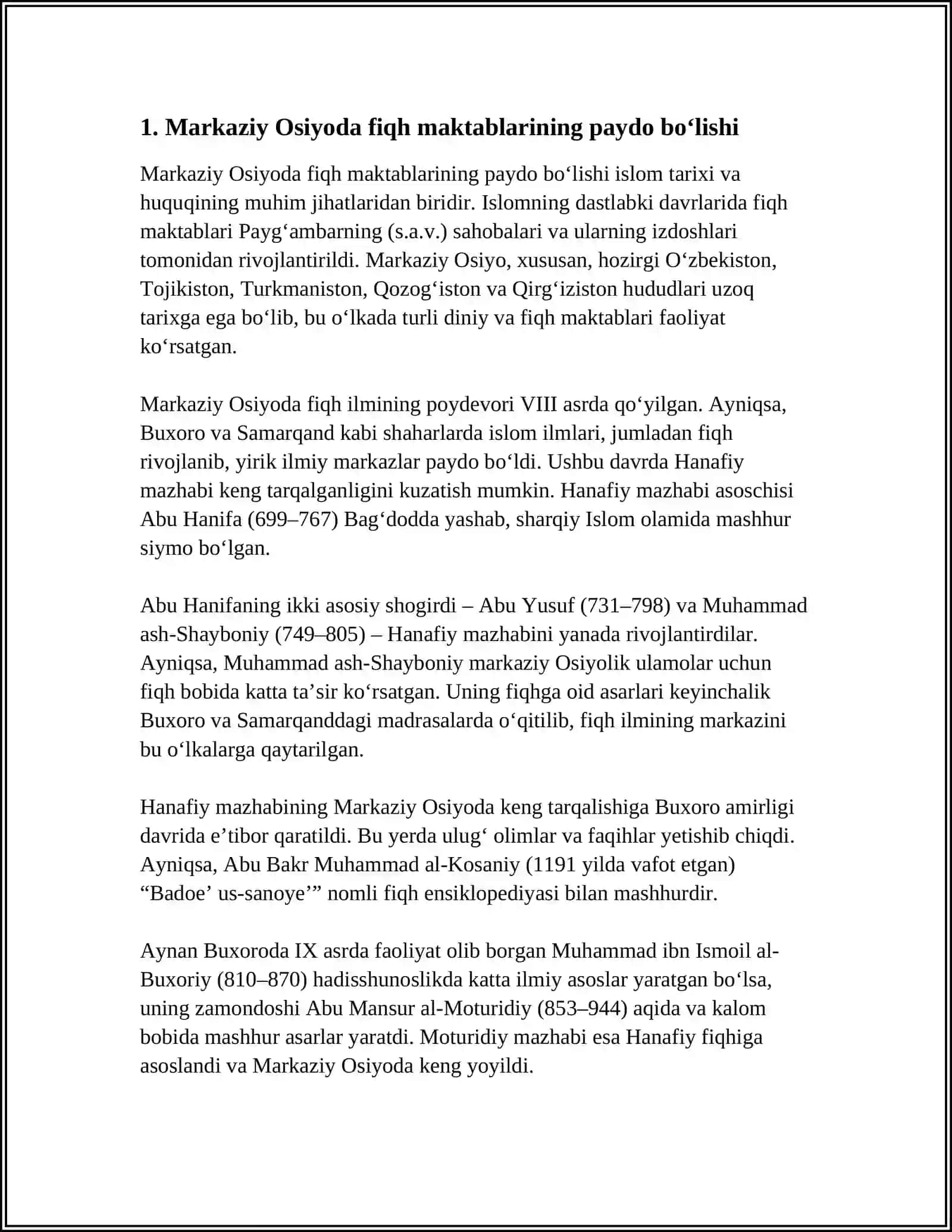 HANAFIY MAZHABINING RIVOJIDA MARKAZIY OSIYO FIQIHLARINING RIVOJI VA HISSASI 3