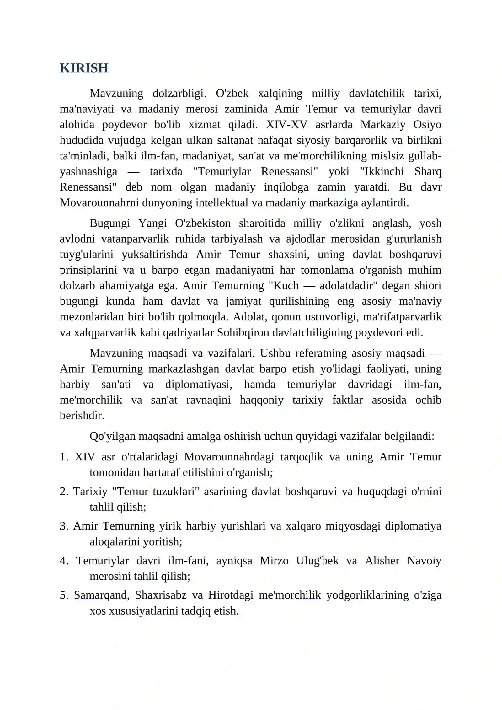 AMIR TEMUR VA TEMURIYLAR DAVRIDA DAVLATChILIK VA MADANIY TARAQQIYOT REFERAT 3
