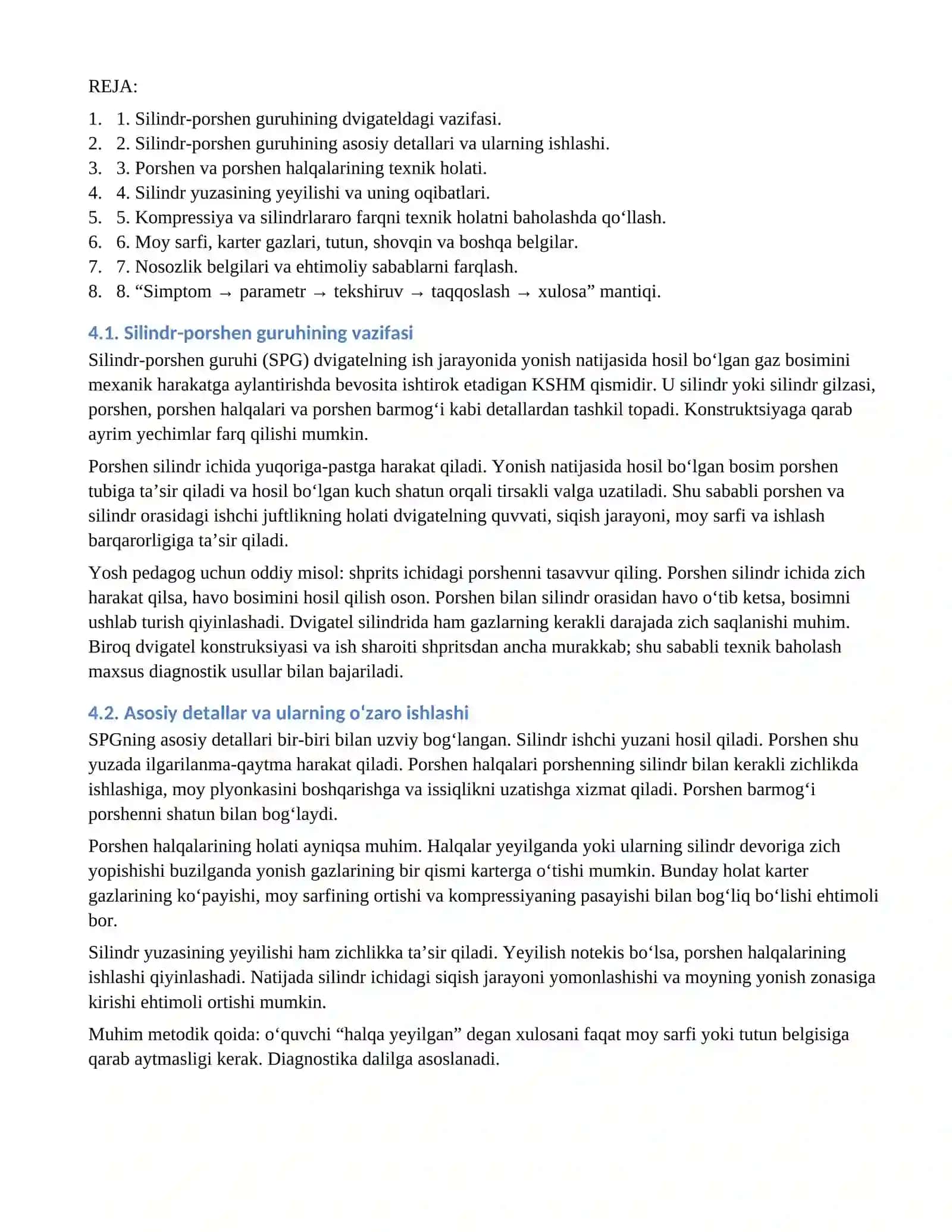 KM.1 — AVTOMOBIL DVIGATELLARINI TASHXISLASH. Silindr_porshen_guruhining_texnik_holatini_baholash 3