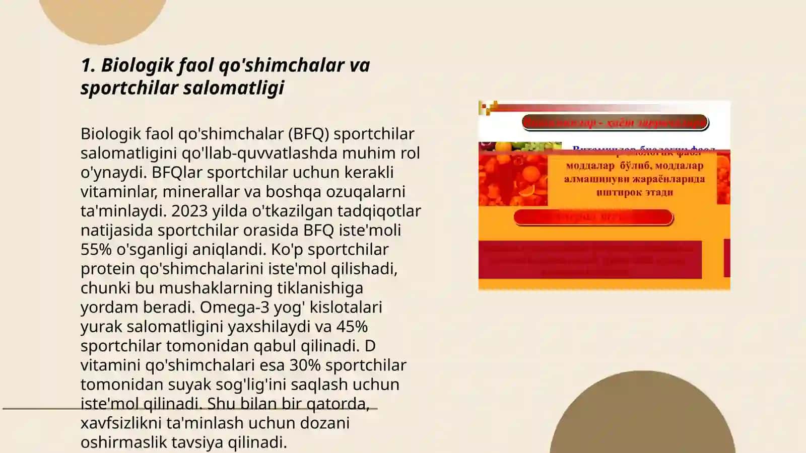 Biologik faol qòshimcha moddalar yordamida sportchilar faoliyatini oshirish 3