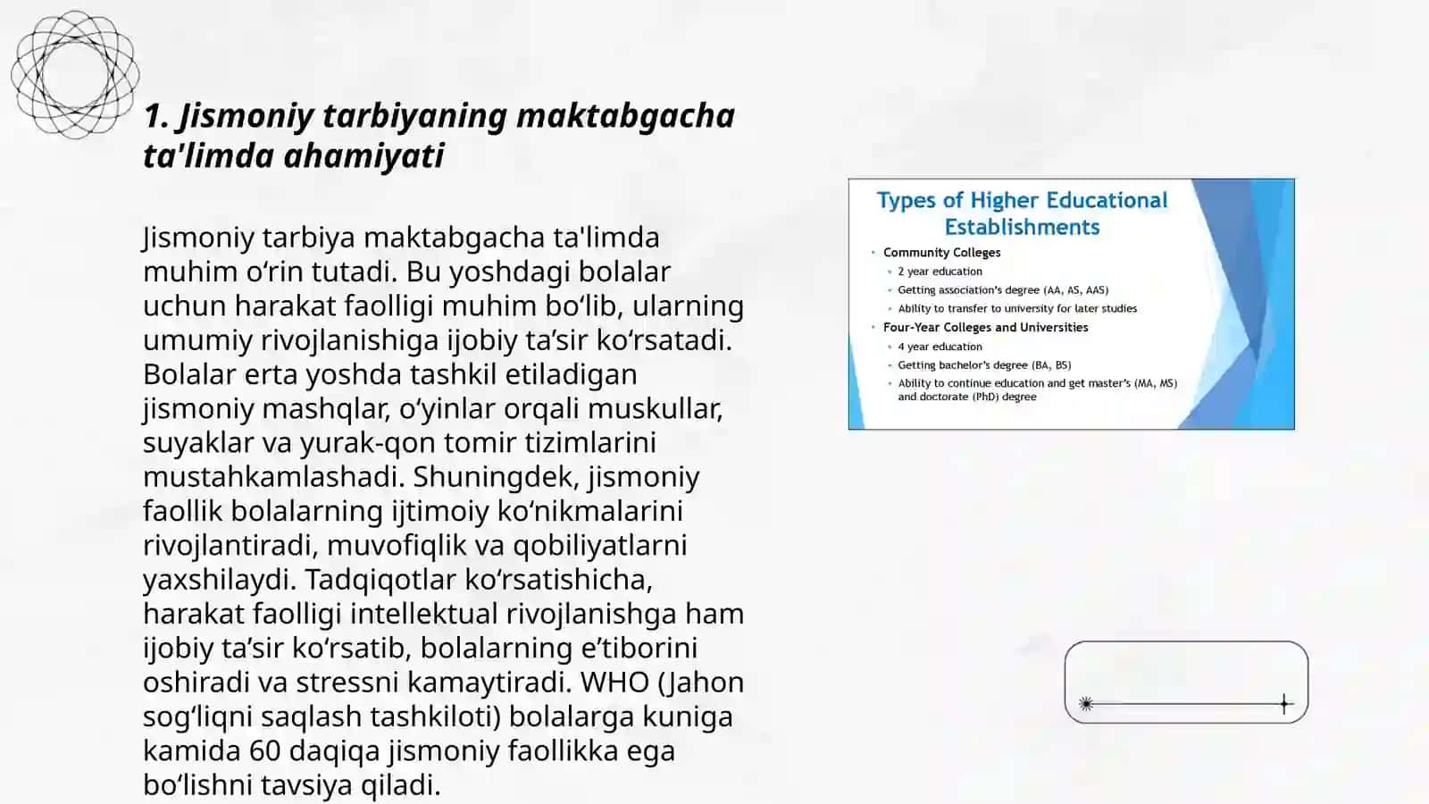 Maktabgacha talim tashkilotlarida jismoniy tarbiya berish vazifslari va vositalarini tadbiq etish Shahzoda 3