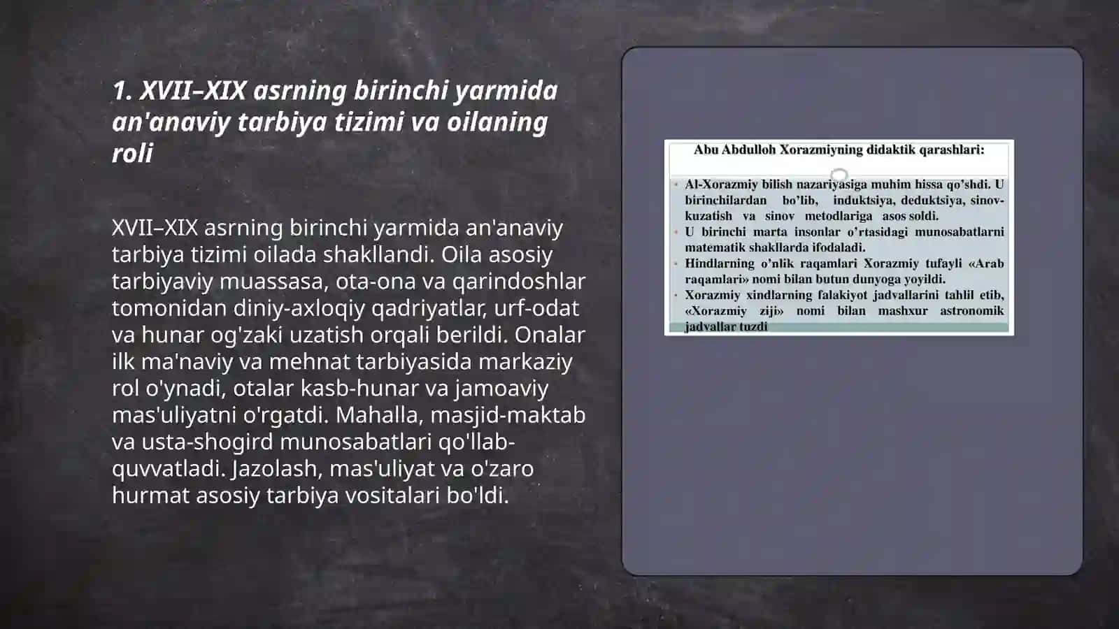 XVII–XIX asrning birinchi yarmida an'anaviy tarbiya tizimi va oilaning roli 3