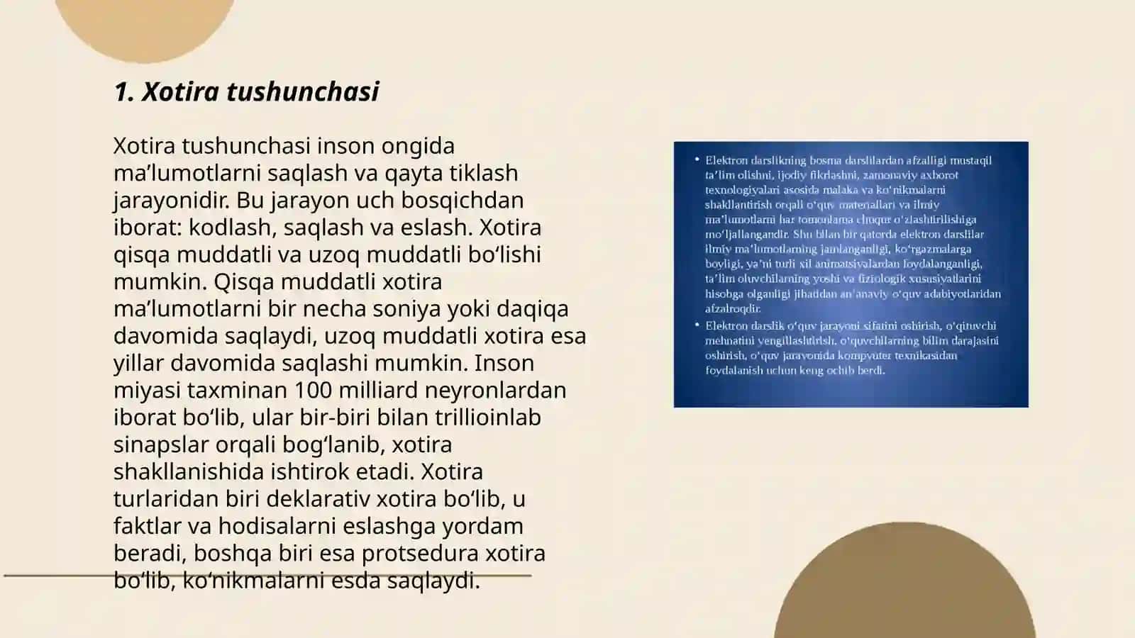 Xotira haqida tushuncha va uning nerv-fizolgik asosi.Xotira turlari va uning jarayonlari 3