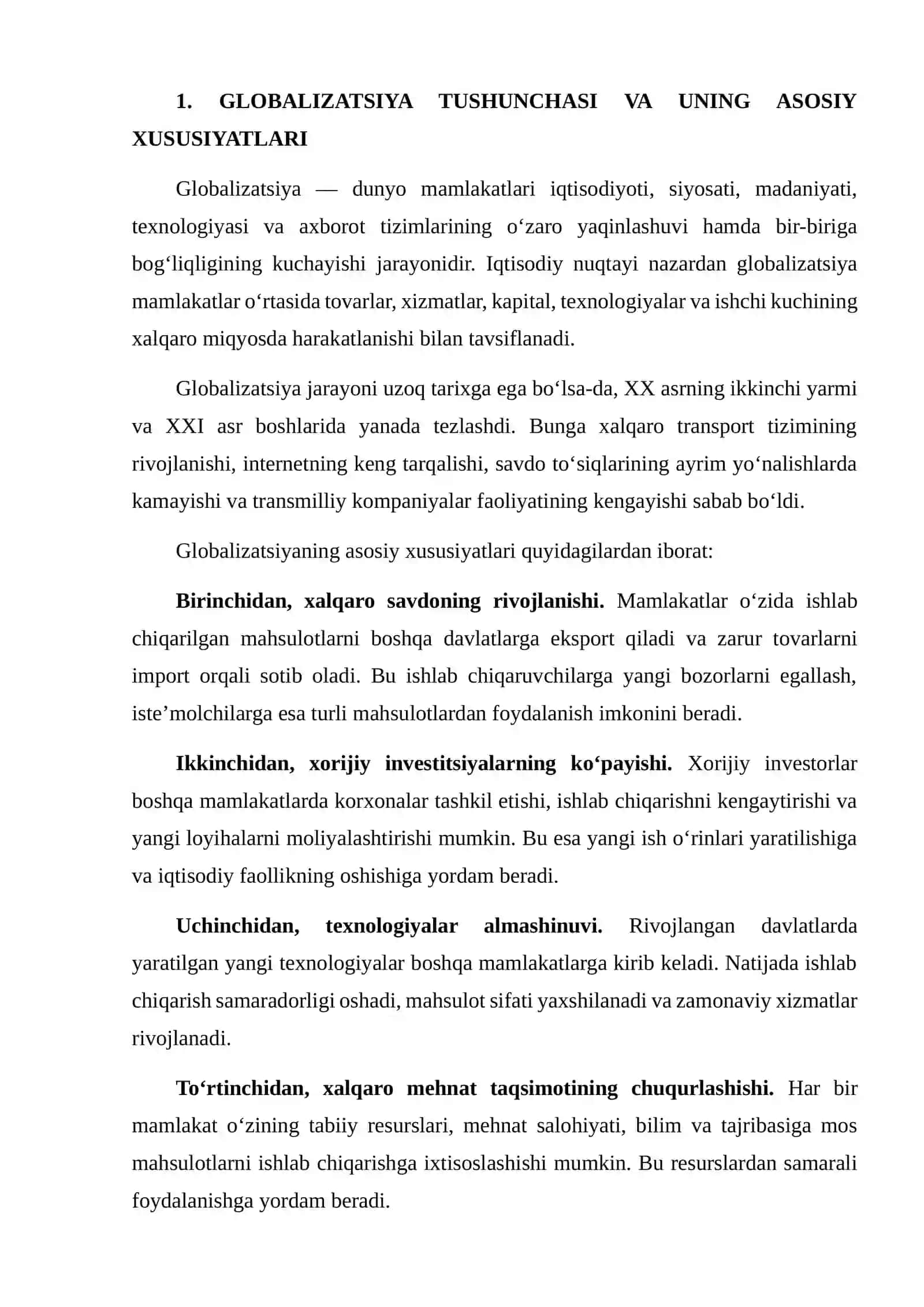 GLOBALIZATSIYA JARAYONI MILLIY IQTISODIYOTLARNING O‘ZARO BOG‘LIQLIGINI KUCHAYTIRADI 3