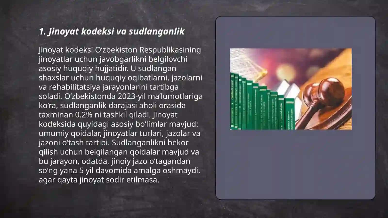 Oʻzbekiston Respublikasi Jinoyat kodeksi Sudlanganlik tushunchasi 3