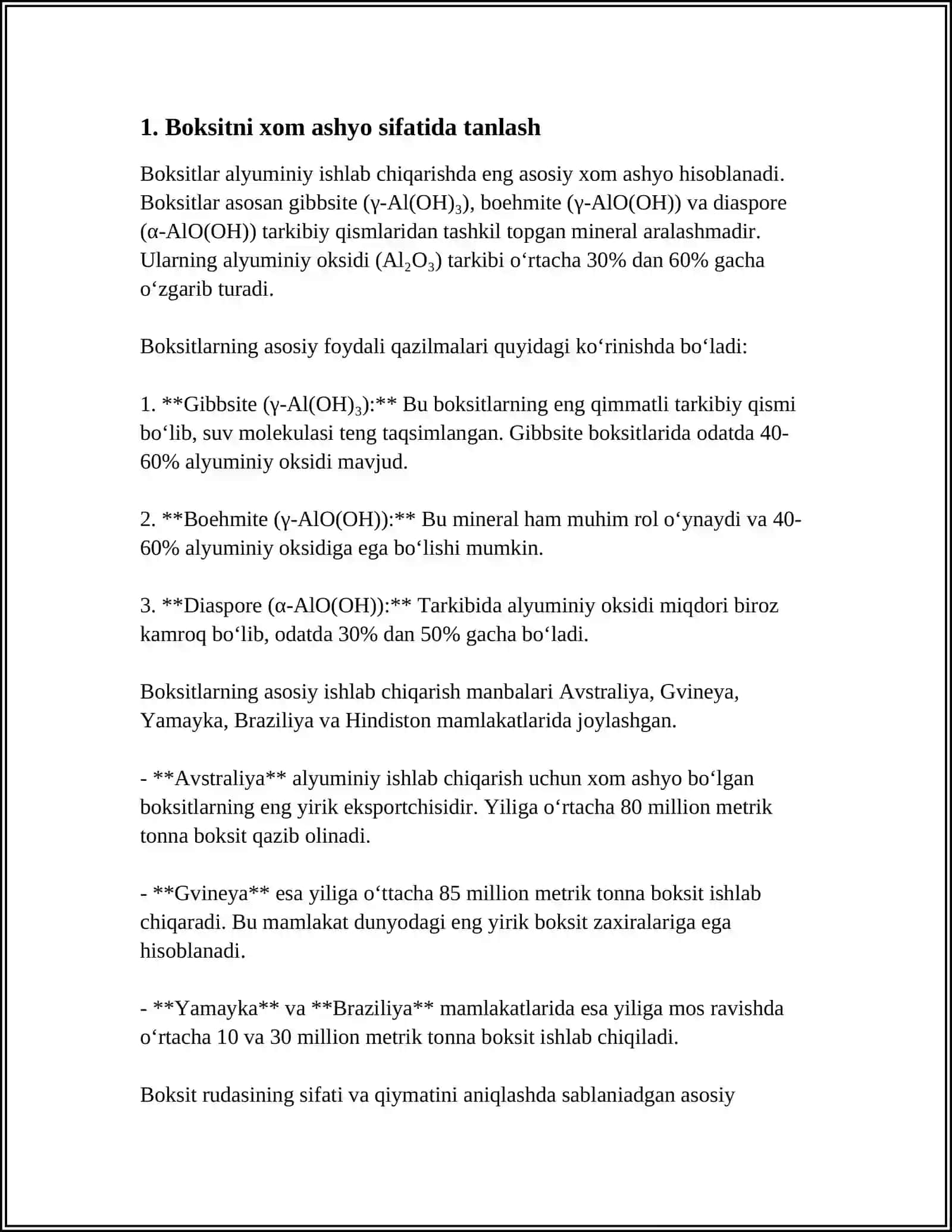 BOKSITNI QAYTA ISHLASHGA TAYYORLASH. BOKSITNI TANLAB ERITISH 3