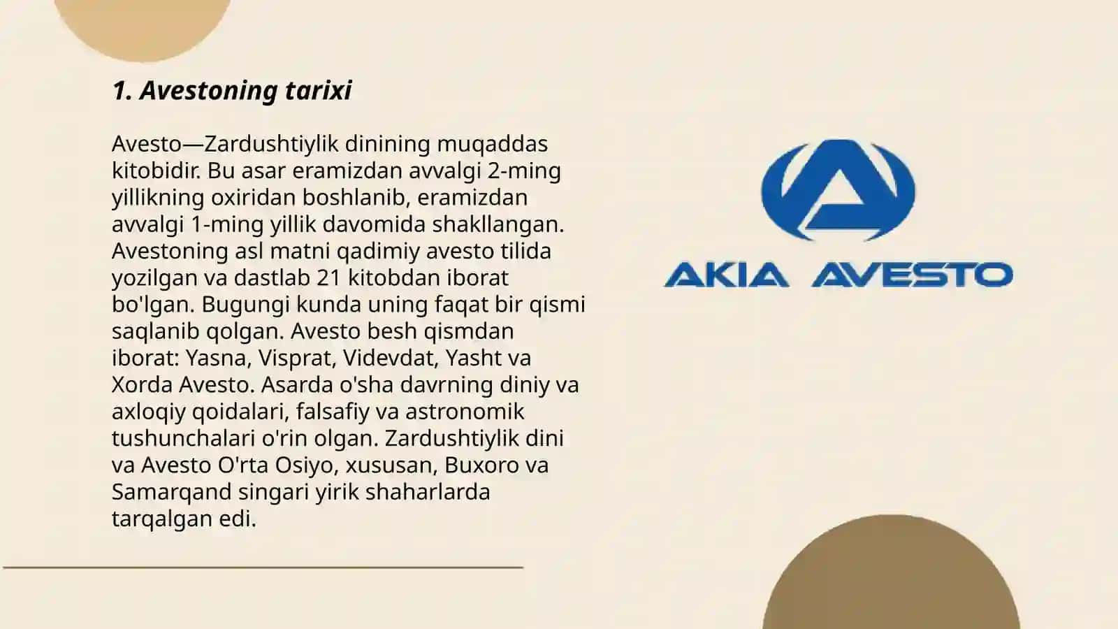 Avesto kitobi haqida ma'lumotlar bering 3