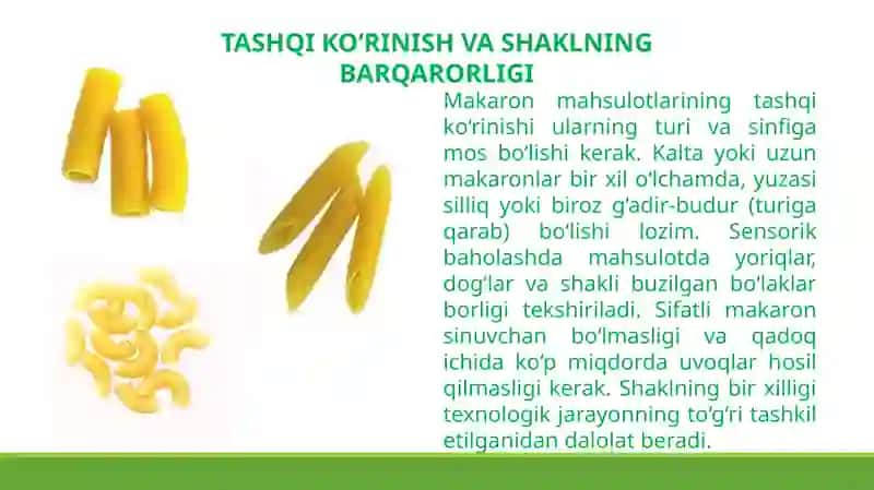Makaron maxsulotlarga sensorik baxo berish 3