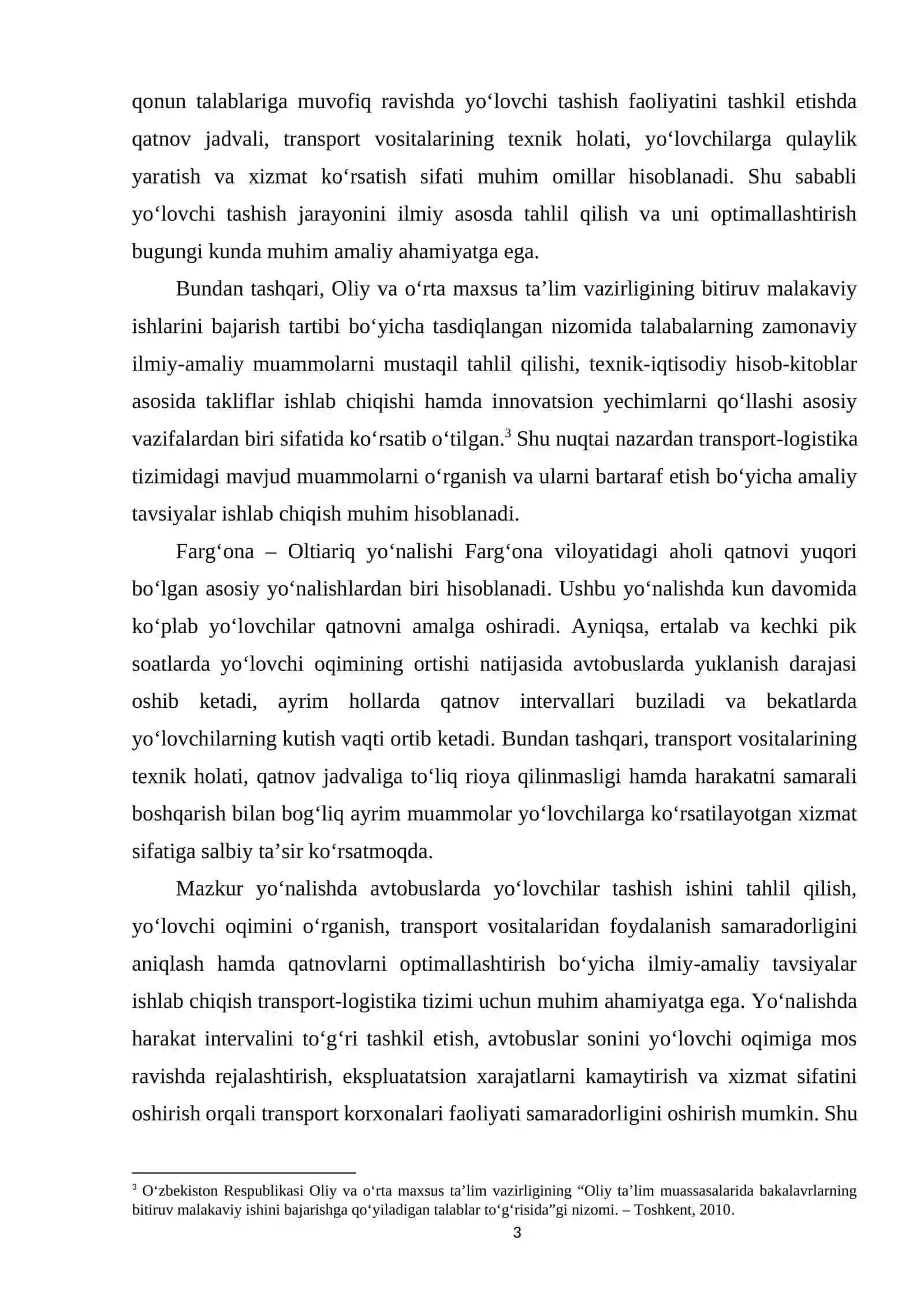 Farg‘ona – Oltiariq yo‘nalishi bo‘yicha avtobusda yo‘lovchilar tashish ishini tahlil qilish va uni optimallashtirish 3
