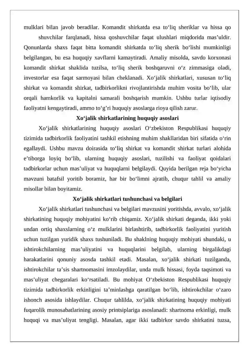 Xo‘jalik shirkatlari. To‘liq shirkat va komandit shikat 3