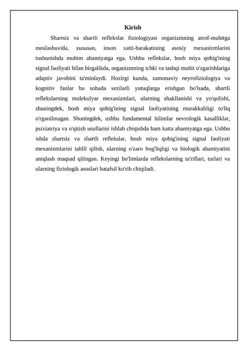 Shartsiz va shartli reflekslar. Bosh miya yarimsharlari poʻstlogʻining signal folyati 3