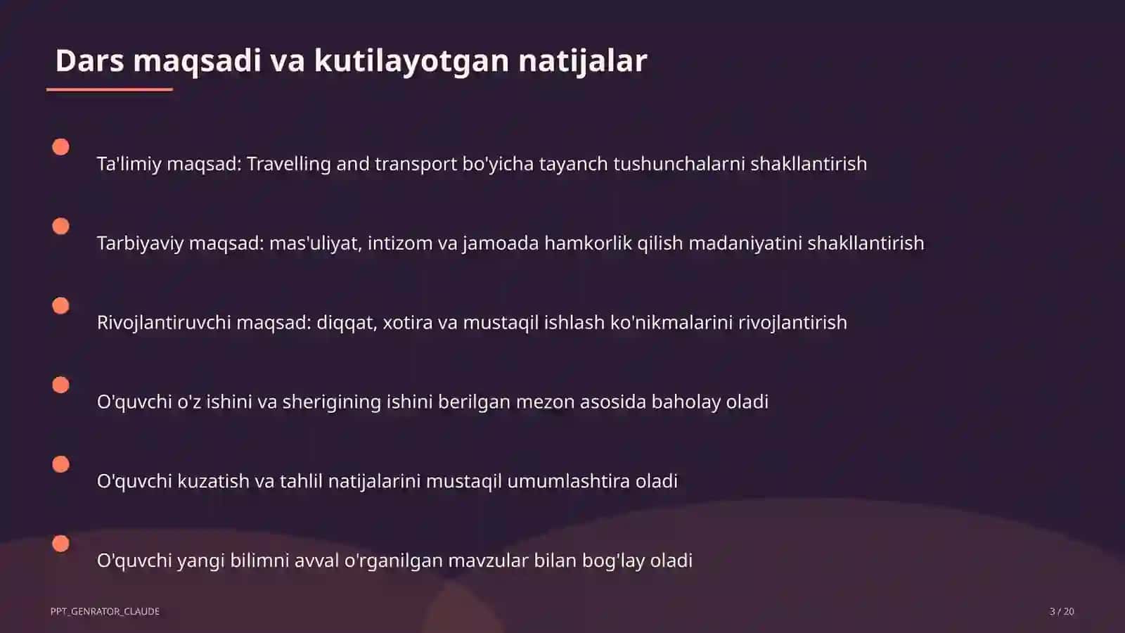 Travelling and transport (6-sinf) 3