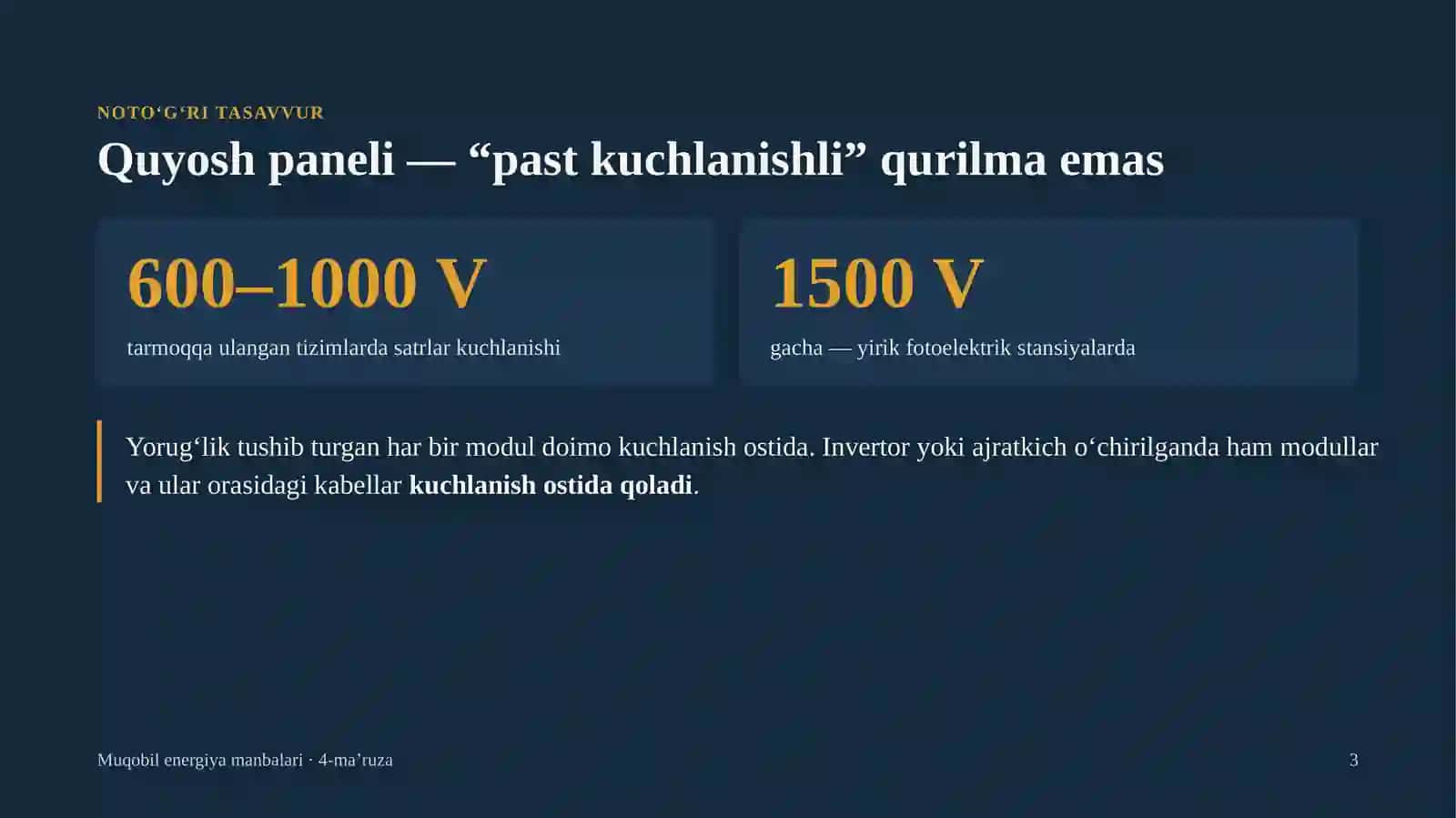 Fotoelektrik batareyalar elektr xavfsizligi bo‘yicha talablar 3