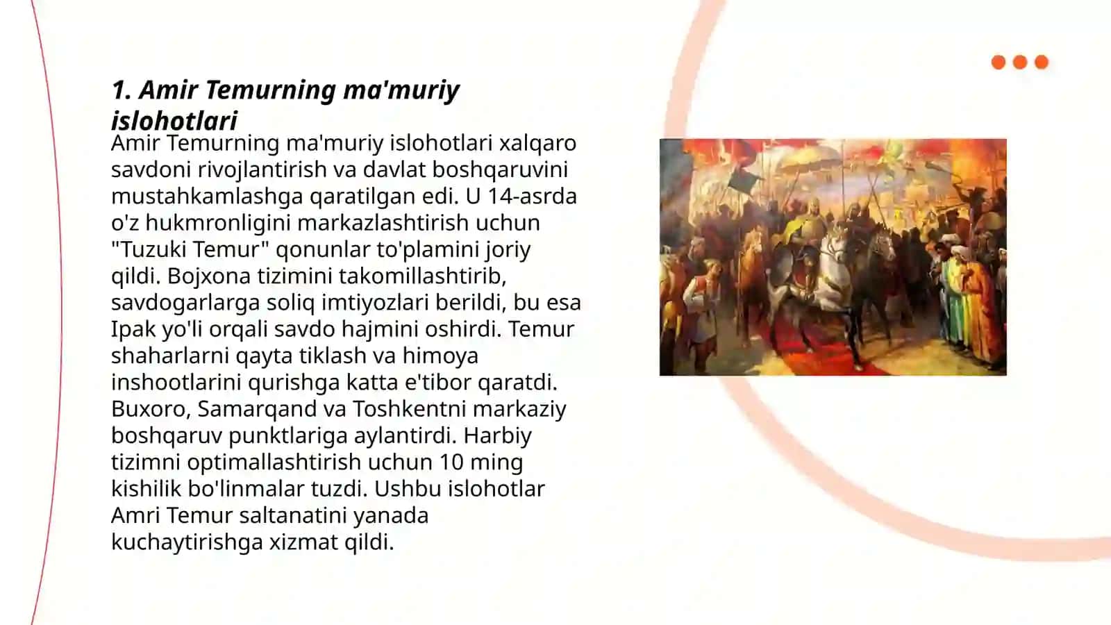 Amir Temur tomonidan davlatni boshqarish uchun qurilgan yóllar 3