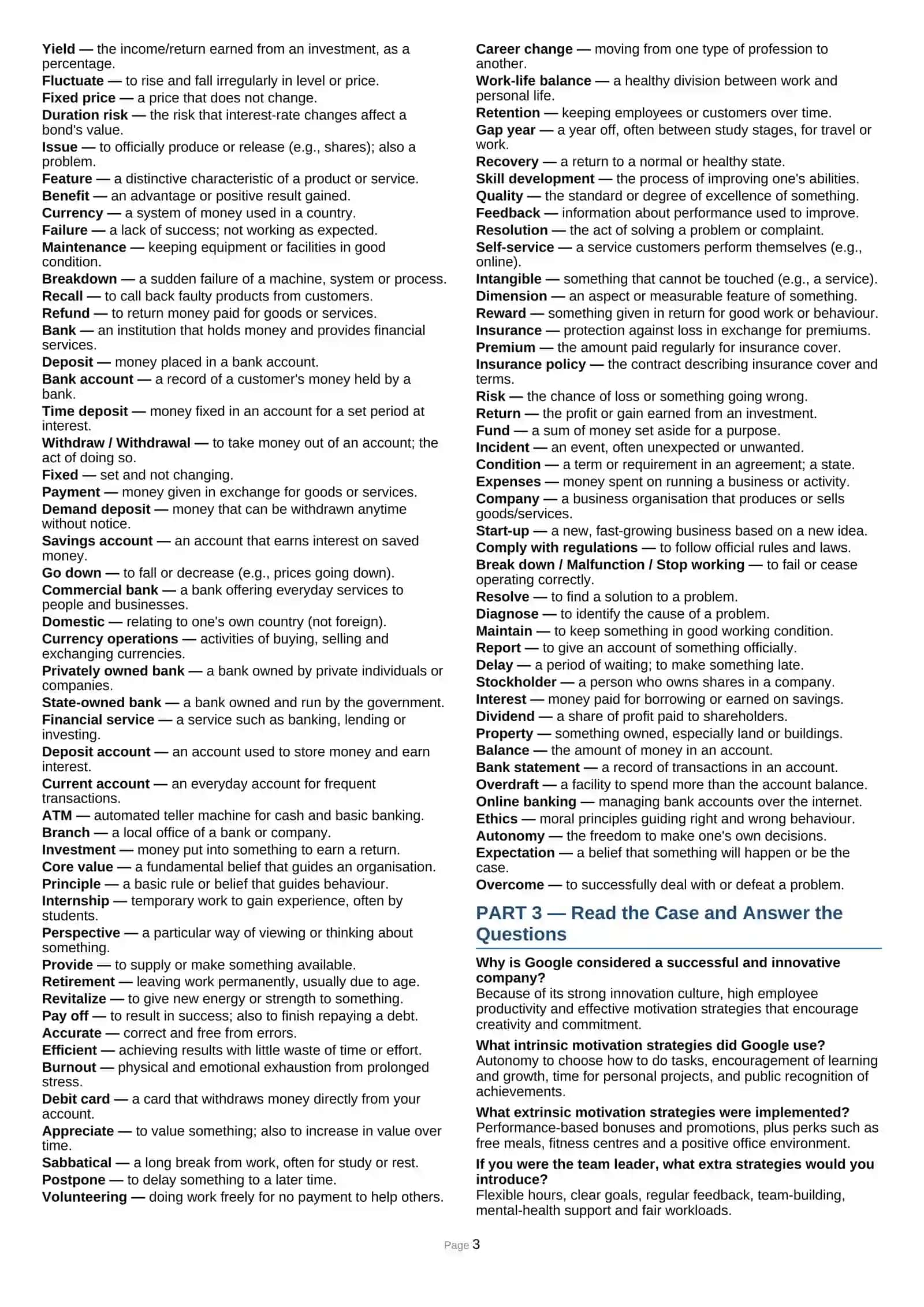 BUSINESS ENGLISH — ANSWER BOOKLET 3