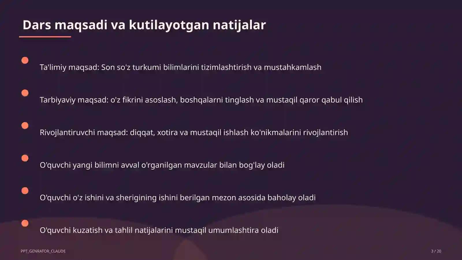 Boshlang'ich sinf: Ona tili va o'qish (1–4) - ochiq dars uchun 3