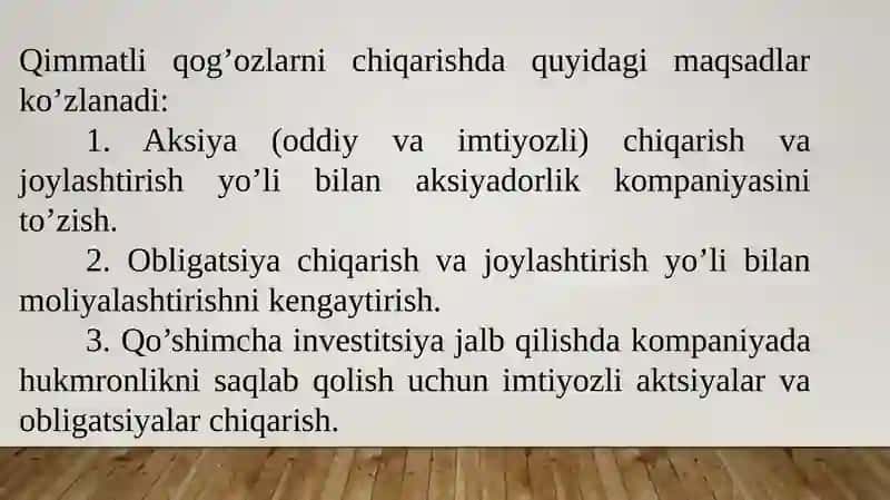Qimmatli qog’ozlar tasnifi va tavsifi 3