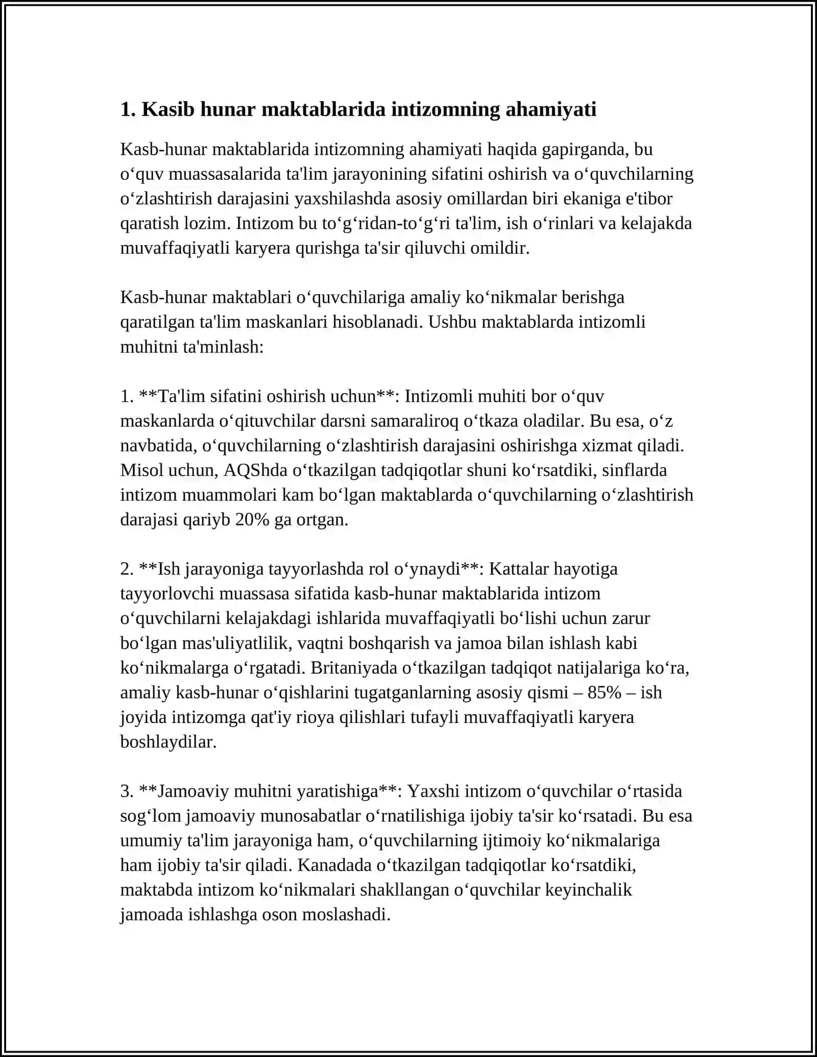 KASIB HUNAR MAKTABDA INTZOM VA TARBIYAGA ROYA ETISH 3