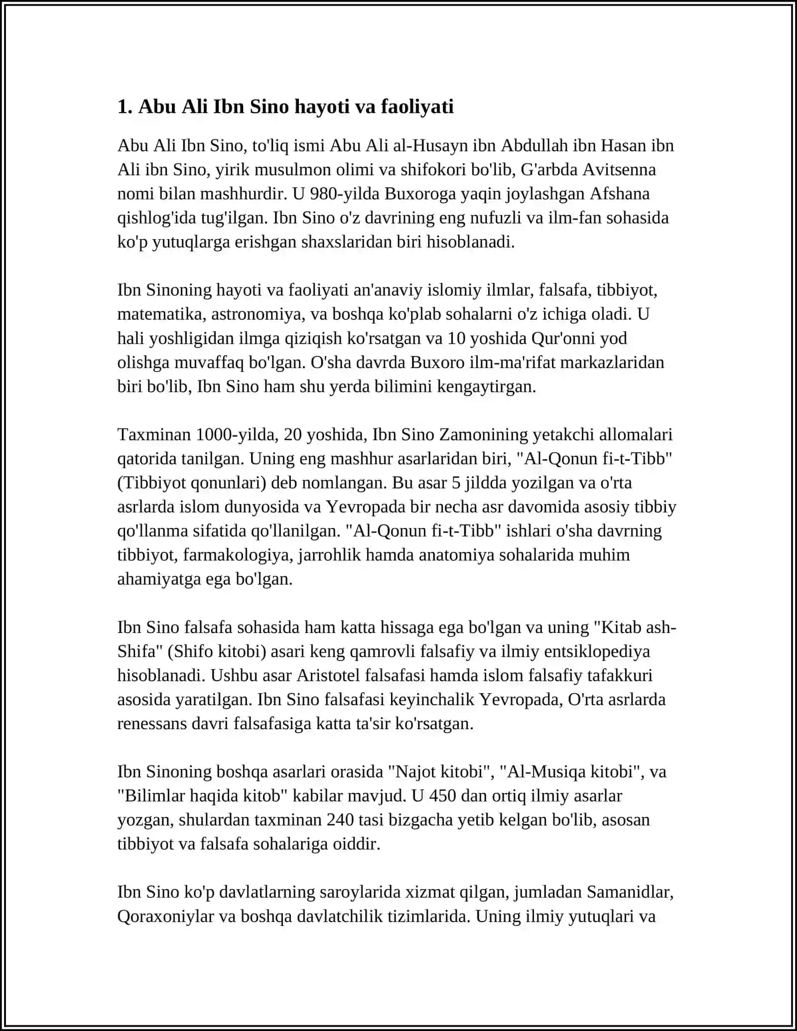 ABU ALI IBN SINO BUYUK QOMUSIY ALLOMA MAVZUSIDA MA'RUZA TAYYORLASH 3